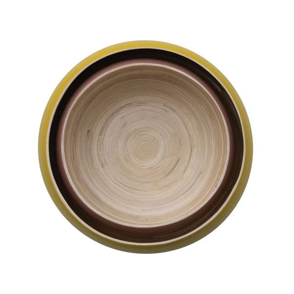 Creative Co Op Bamboo Bowls W/ Natural Finish Inside Matte Pink & Yellow Set Of 2