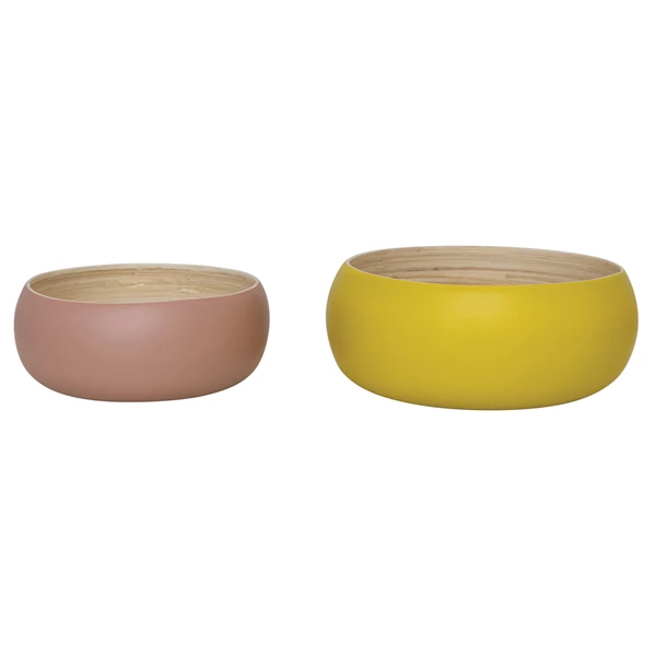 creative co op Bamboo Bowls w/ Natural Finish Inside Matte Pink & Yellow Set of 2