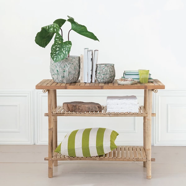 Creative Co Op Bamboo Slatted Table W/ 2 Shelves Natural KD