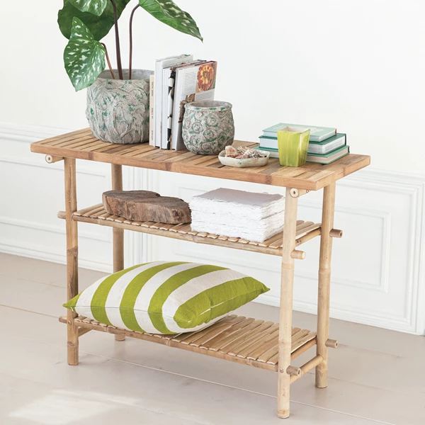 Creative Co Op Bamboo Slatted Table W/ 2 Shelves Natural KD
