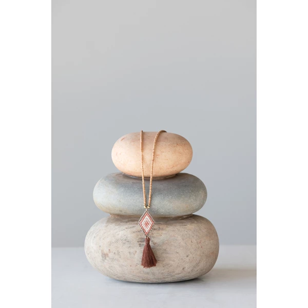 Creative Co Op Bead Jean Necklace With Tassel And 3" Extender