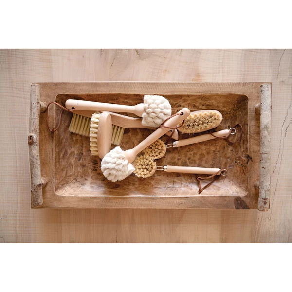 Creative Co Op Beech Wood Dish Brush With Leather Strap