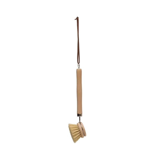 creative co op Beech Wood Dish Brush with Leather Strap