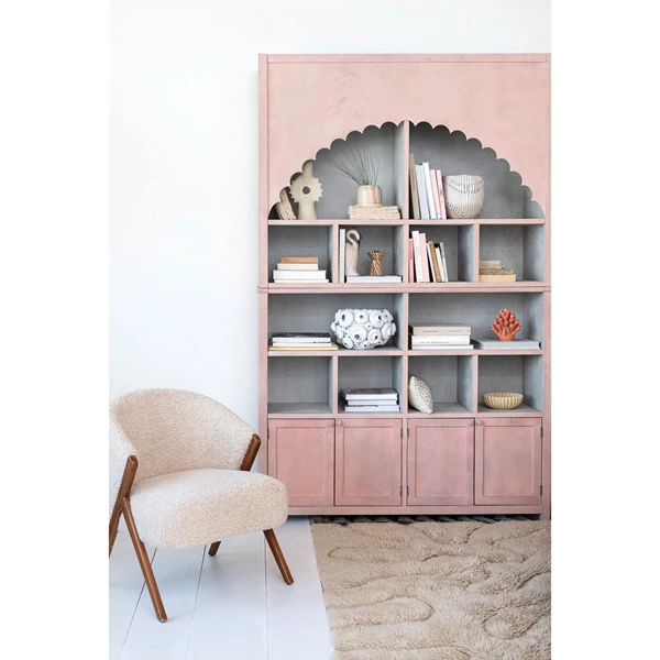 Creative Co Op Bouclé Fabric Upholstered Chair W/ Rubberwood Legs