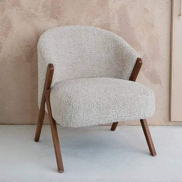 Creative Co Op Bouclé Fabric Upholstered Chair W/ Rubberwood Legs