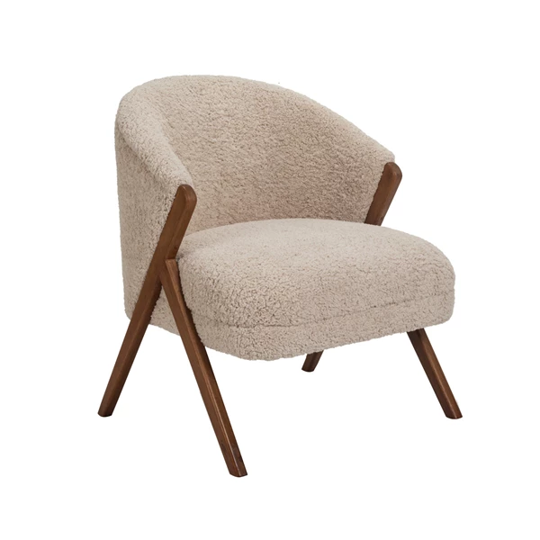 Creative Co Op Bouclé Fabric Upholstered Chair W/ Rubberwood Legs