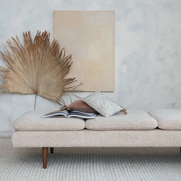 Creative Co Op Bouclé Fabric Upholstered Daybed W/ Rubberwood Legs KD