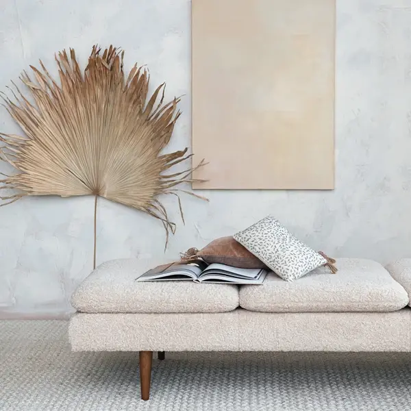 Creative Co Op Bouclé Fabric Upholstered Daybed W/ Rubberwood Legs KD