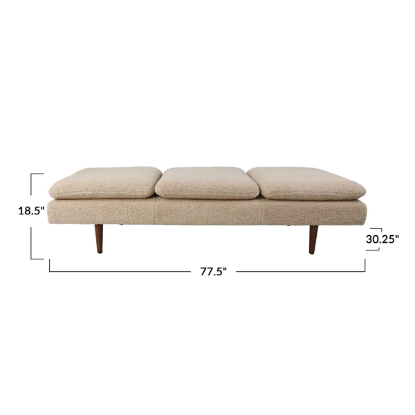 Creative Co Op Bouclé Fabric Upholstered Daybed W/ Rubberwood Legs KD