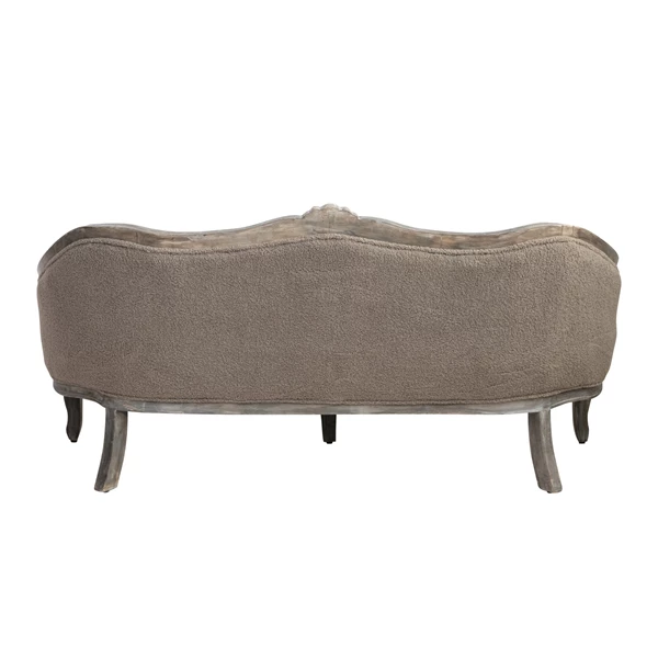 Creative Co Op Bouclé Fabric Upholstered Pintucked Sofa W/ Hand-Carved Mango Wood Frame
