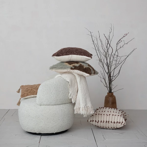 Creative Co Op Bouclé Fabric Upholstered Swivel Chair Cream Color