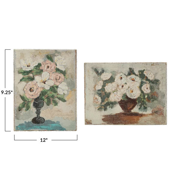 Creative Co Op Canvas Wall Décor W/ Flowers In Vase Multi Color 2 Styles ©
