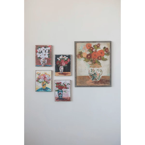 Creative Co Op Canvas Wall Décor With Flowers In Vase 4 Styles