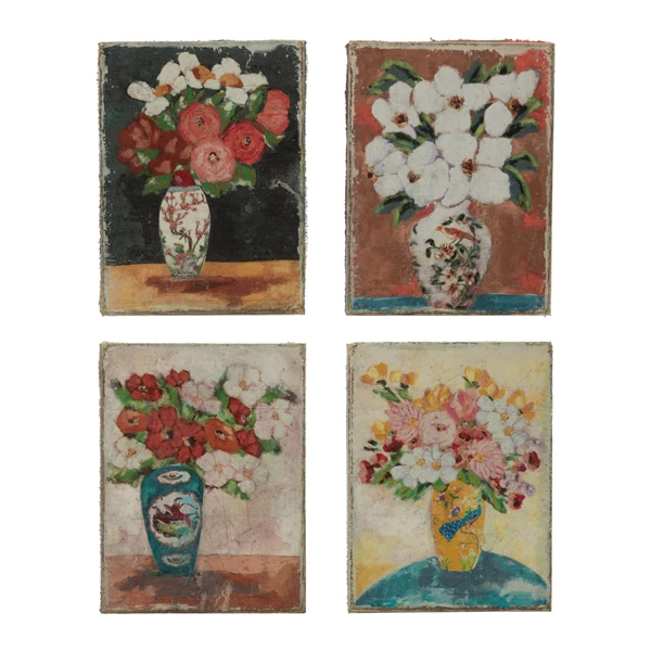 creative co op Canvas Wall Décor with Flowers in Vase 4 Styles
