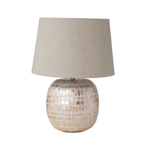 creative co op Capiz Table Lamp with Linen Shade & Inline Switch Pink & Natural