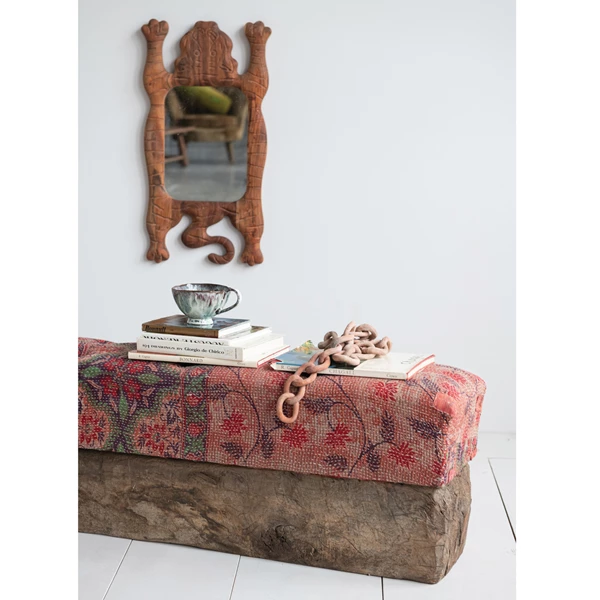 Creative Co Op Carved Acacia Wood Framed Tibetan Tiger Shaped Wall Mirror Natural