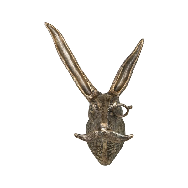 creative co op Cast Aluminum Rabbit Head with Monocle & Mustache Wall Décor