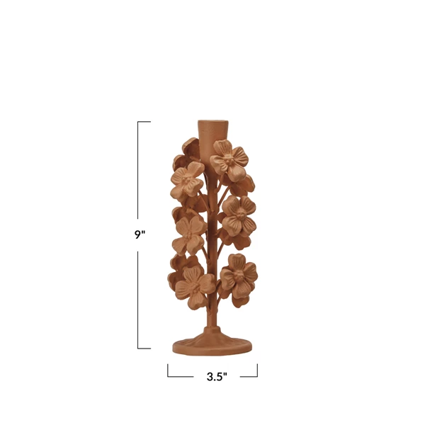 Creative Co Op Cast Iron Flowers Taper Holder Apricot Color