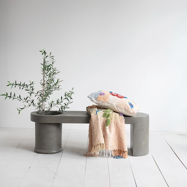 Creative Co Op Cast Stone Indoor/Outdoor Bench With Planter (Holds 12" Pot)