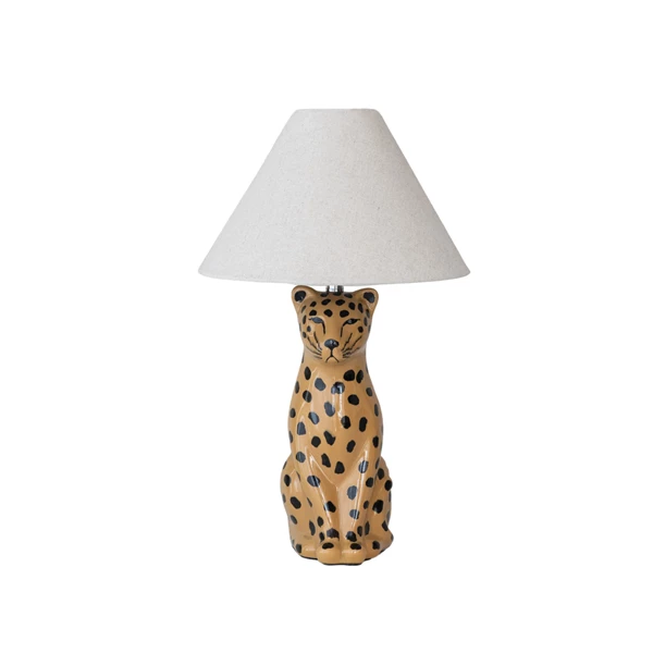 Creative Co Op Ceramic Cheetah Table Lamp With Linen Shade & Inline Switch