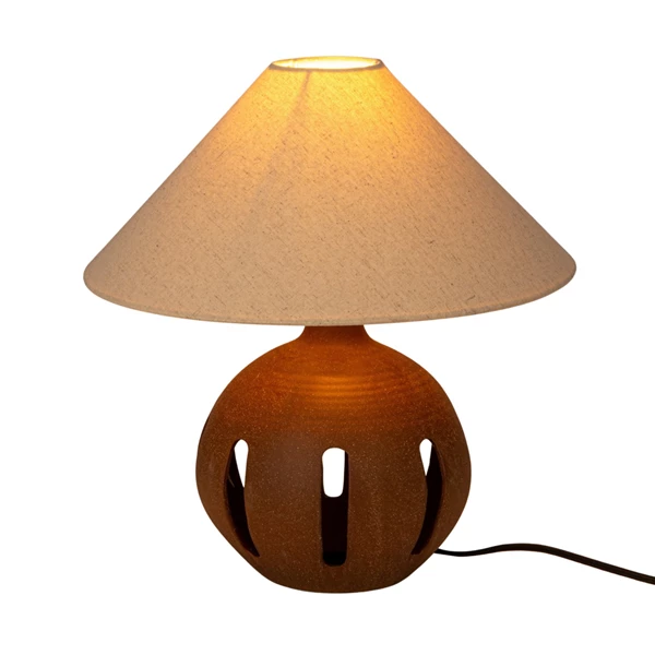 Creative Co Op Ceramic Table Lamp W/ Linen Shade & Cut-Outs