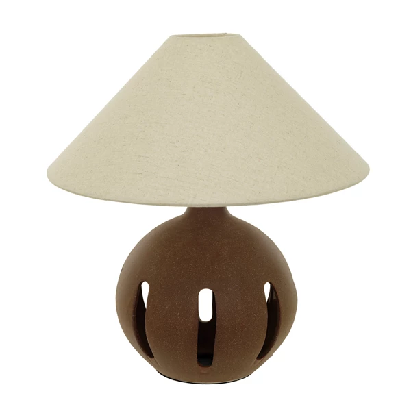 creative co op Ceramic Table Lamp w/ Linen Shade & Cut-Outs