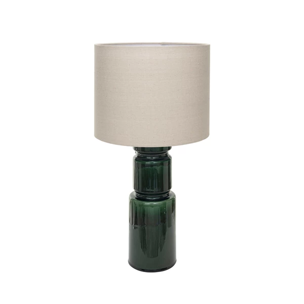 creative co op Ceramic Table Lamp w/ Linen Shade & Inline Switch