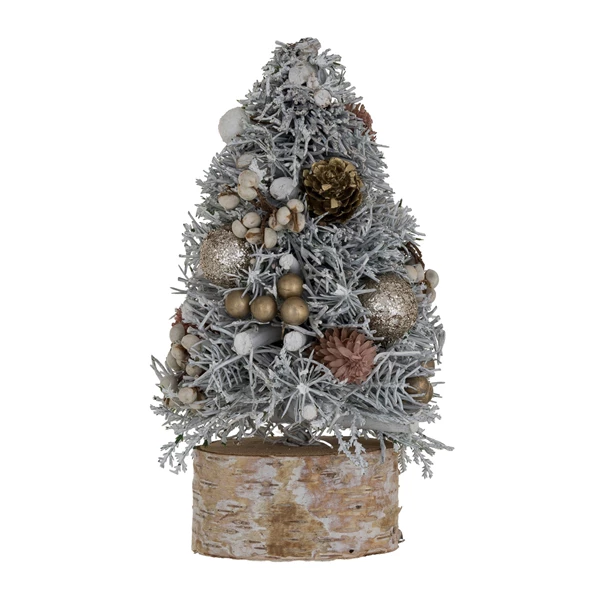 creative co op Christmas Tree w/ Ornaments Pinecones Glitter & Wood Slice Base Multi Color