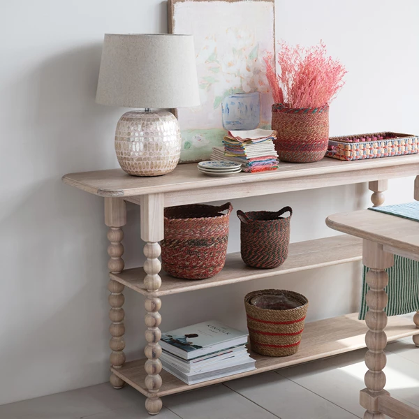 Creative Co Op Console Table With 2 Shelves & Turned Legs Natural KD