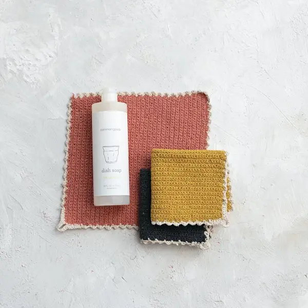 Creative Co Op Cotton Blend Crocheted Dish Cloth W/ Natural Trim 3 Styles