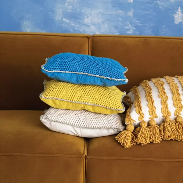 Creative Co Op Cotton Blend Crocheted Lumbar Pillow 3 Colors