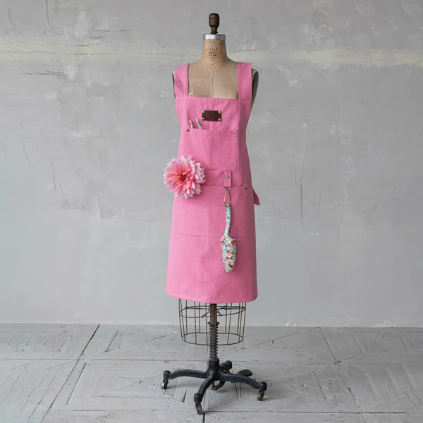 Creative Co Op Cotton Canvas Cross Back Apron With 2 Pockets & Rivets Pink