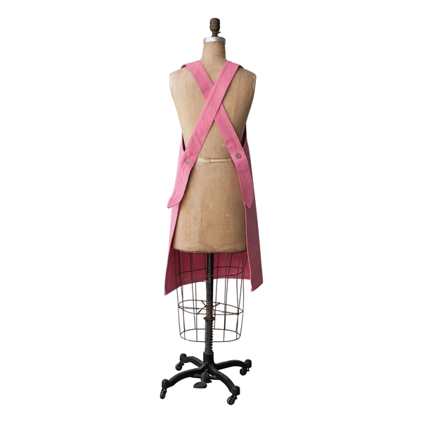 Creative Co Op Cotton Canvas Cross Back Apron With 2 Pockets & Rivets Pink