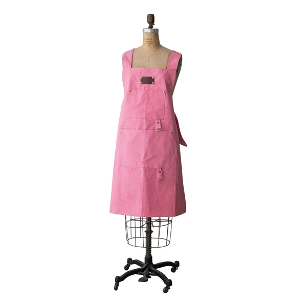 creative co op Cotton Canvas Cross Back Apron with 2 Pockets & Rivets Pink