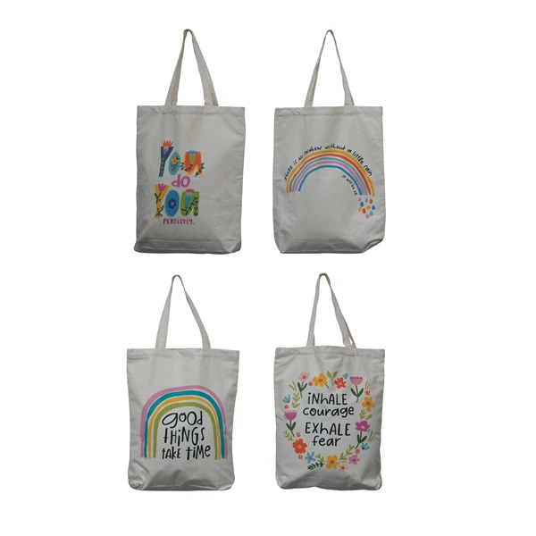 creative co op Cotton Canvas Tote with Interior Pocket 4 Styles
