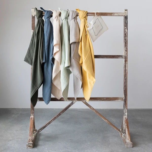 Creative Co Op Cotton Double Cloth Baby Blanket W/ Trim In Bag