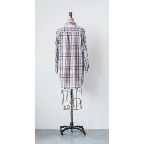 Creative Co Op Cotton Kayla Tunic Multi-Plaid Large