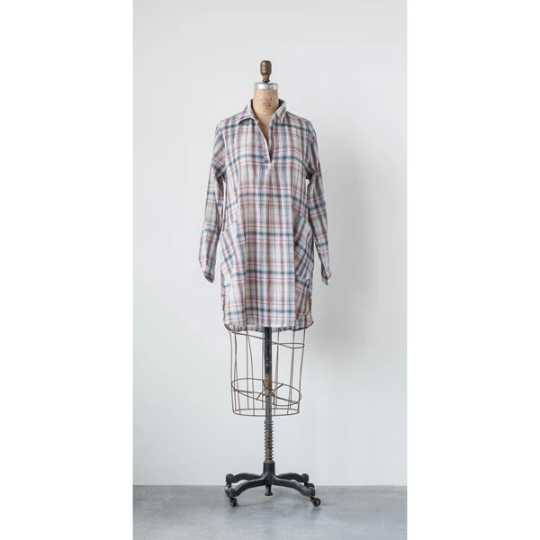 creative co op Cotton Kayla Tunic Multi-Plaid Medium