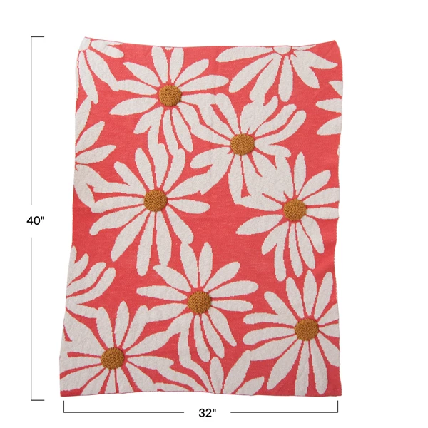 Creative Co Op Cotton Knit Baby Blanket W/ Flowers & Tufting
