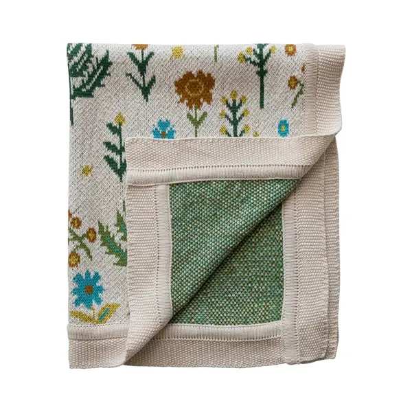 Creative Co Op Cotton Knit Baby Blanket With Florals