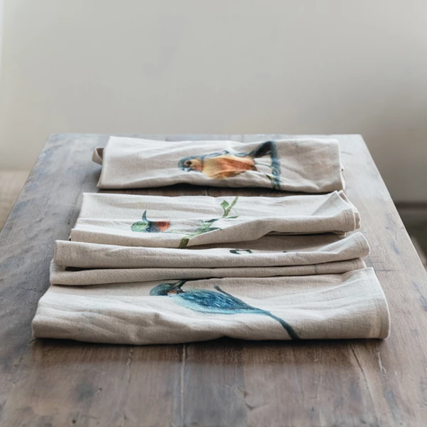 Creative Co Op Cotton & Linen Printed Tea Towel W/ Bird 4 Styles ©