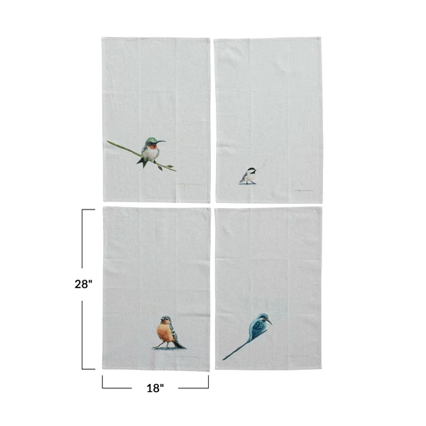 Creative Co Op Cotton & Linen Printed Tea Towel W/ Bird 4 Styles ©