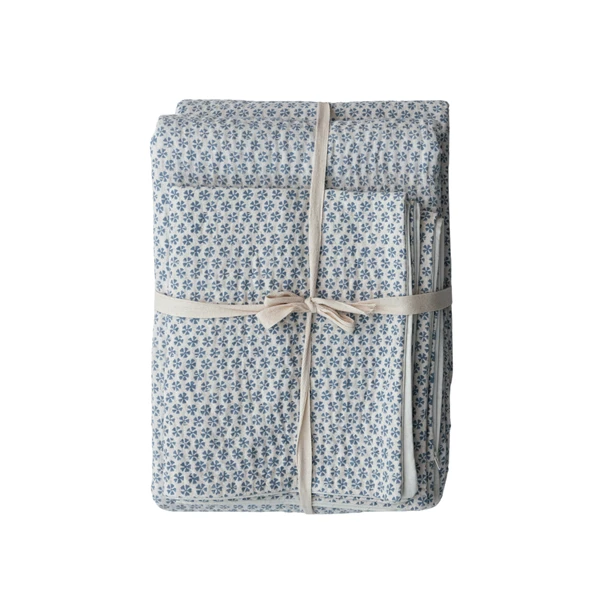 creative co op Cotton & Linen Voile Block Printed Bed Cover w/ 2 Shams King Set of 3