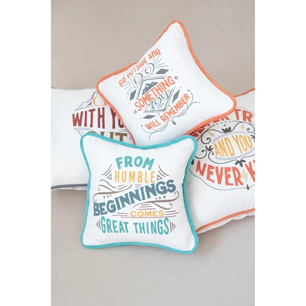 Creative Co Op Cotton Pillow With Saying Piping And Patterned Back 2 Styles
