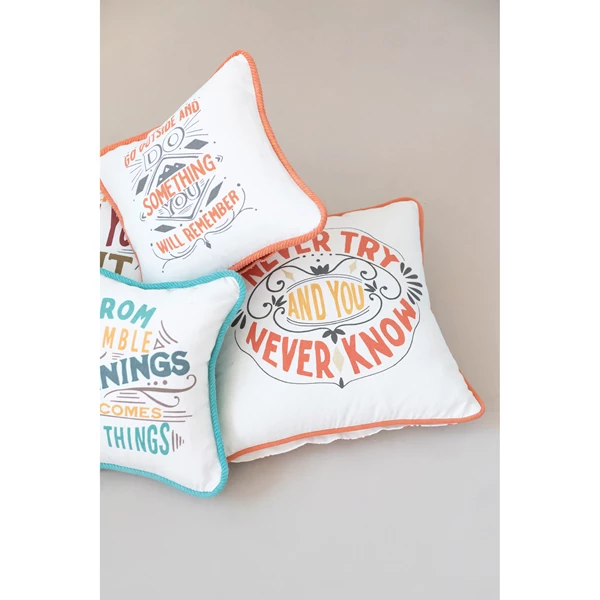 Creative Co Op Cotton Pillow With Saying Piping And Patterned Back 2 Styles