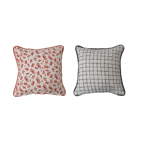 Creative Co Op Cotton Pillow With Saying Piping And Patterned Back 2 Styles