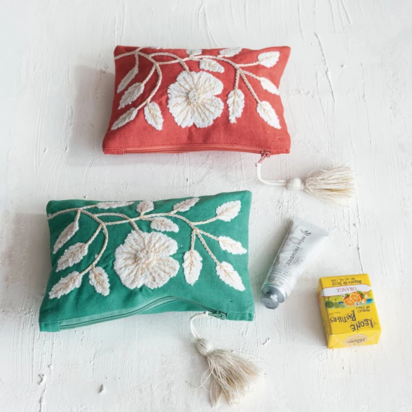 Creative Co Op Cotton Pouch W/ Tassel & Interior Coating 2 Colors