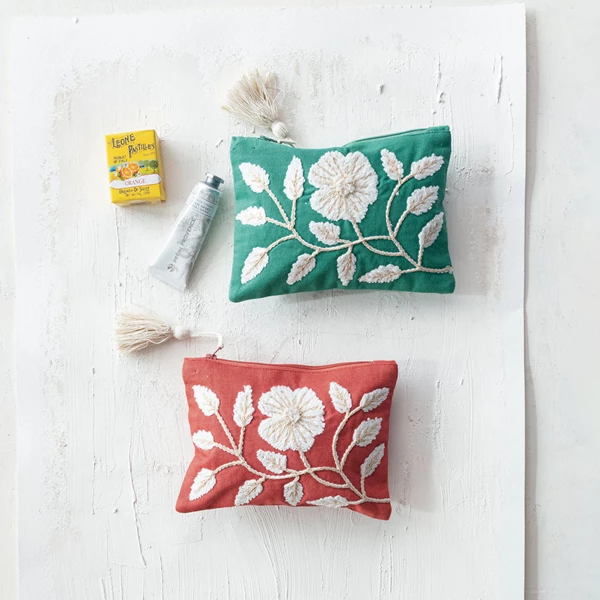 Creative Co Op Cotton Pouch W/ Tassel & Interior Coating 2 Colors