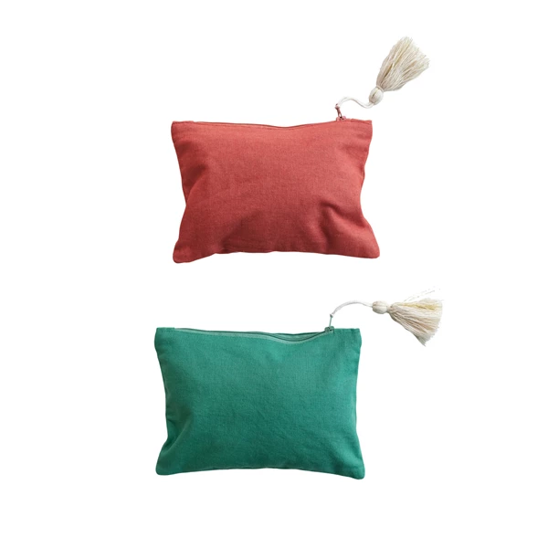 Creative Co Op Cotton Pouch W/ Tassel & Interior Coating 2 Colors
