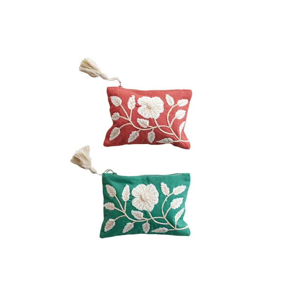 creative co op Cotton Pouch w/ Tassel & Interior Coating 2 Colors